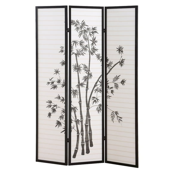 Roundhill Furniture 3-Panel Oriental Shoji Screen/Room Divider in Black