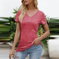 thumbnail image 3 of Jewelreauty Women Casual Blouses Short Sleeve V Neck Button Loose Fitting Tunic Tops Summer Going Out Shirts (XL, Hot Pink), 3 of 6