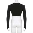 thumbnail image 4 of Knitted Crop Top Slim Fit Basic Tee Top Long Sleeve V-Neck T-Shirt Stretchy Bottoming Shirt Women Female Casual Wear Black L, 4 of 4