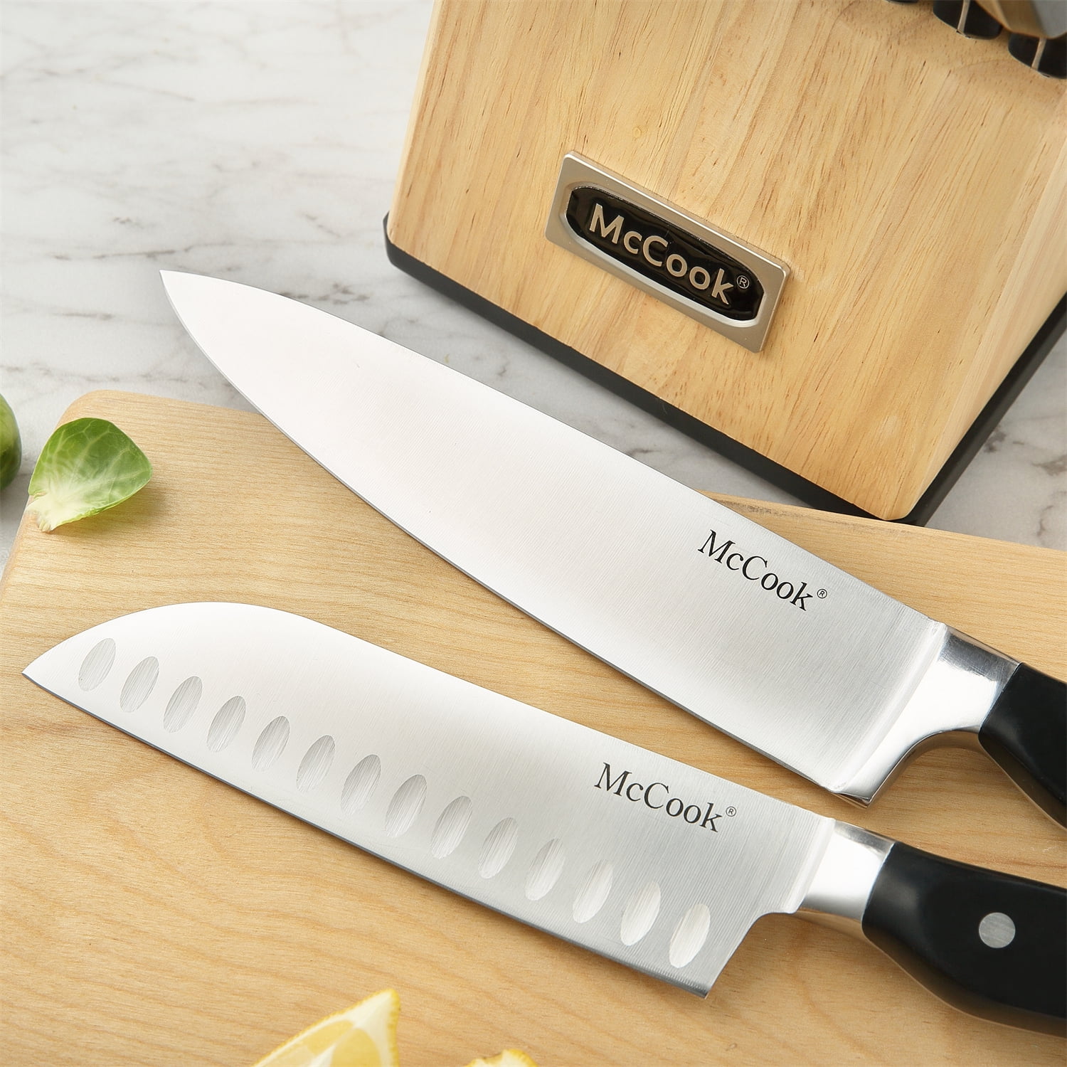 McCook MC69 20 Pieces Kitchen Knife Set Built-in Sharpener Knife Block Set,  Removable Steak Knife Block 