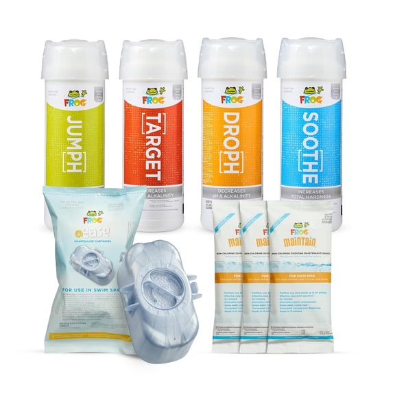 FROG @ease Replacement SmartChlor Cartridge 1 Pack and Balancing Starter Kit with 1 Pack of Maintain for use with Swim Spa FROG @ease Floating System