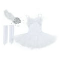thumbnail image 5 of Sxiwei Kids Girls Sequins Swan Lake Ballet Dance Dress Ballerina Performance Costume with Gloves Hair White 12, 5 of 6