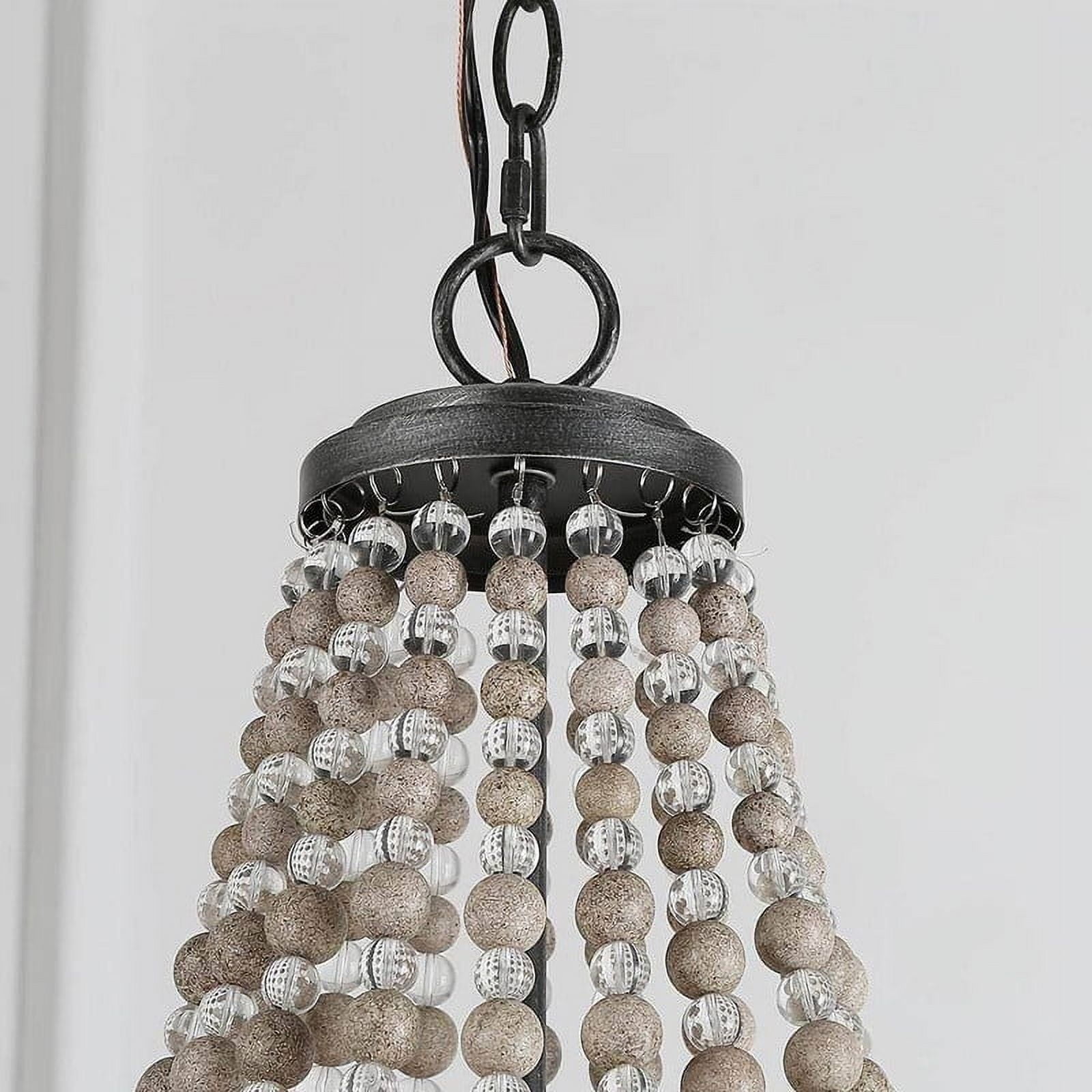 LNC 6-Light Distressed Gray and Black Beaded Bohemian Empire Farmhouse Chandelier