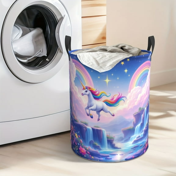 Cartoon Rainbow Pony Dirty Clothes Basket - Large Capacity, Foldable, Oxford Fabric Laundry Basket, Suitable for Bedroom, Toy Storage, Bathroom and Various Room Types, Laundry Basket