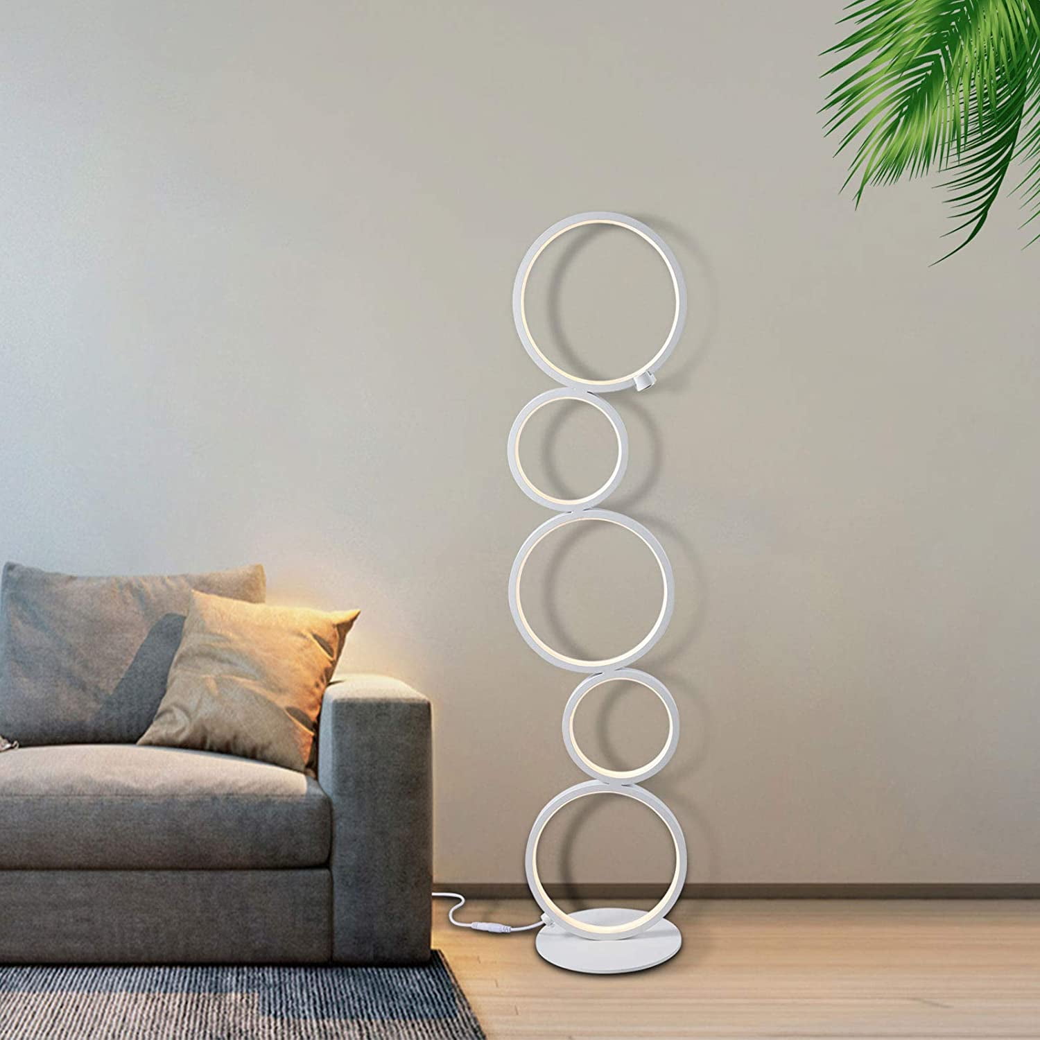 MONIPA 35.5 Inch Tall LED Floor Lamp Modern Ring Style for Bedroom Living Room Kids Room Study Room Standing, 3 Brightness Levels Dimable with Touch Switch, 3000K Warm White