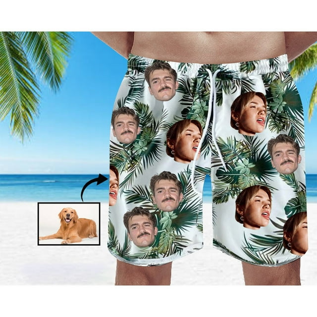 WILLBEST Zipper Pockets Custom Men's Swim Trunks with Photo Print Unique Beach Shorts For Vacations Parties Anniversaries Father's Day
