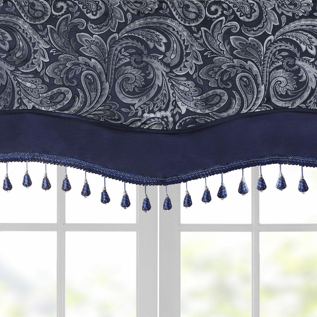 Gracie Mills Thornton Paisley Jacquard Window Valance with Beads trimming - GRACE-11010