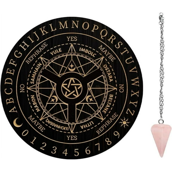 1set 1pc Wood Pendulum Board 1pc 304 Stainless Steel Cable Chain Necklaces 1pc Rose Quartz Stone Pendants for Witchcraft Wiccan Altar Supplies Star Board: 200x4mm