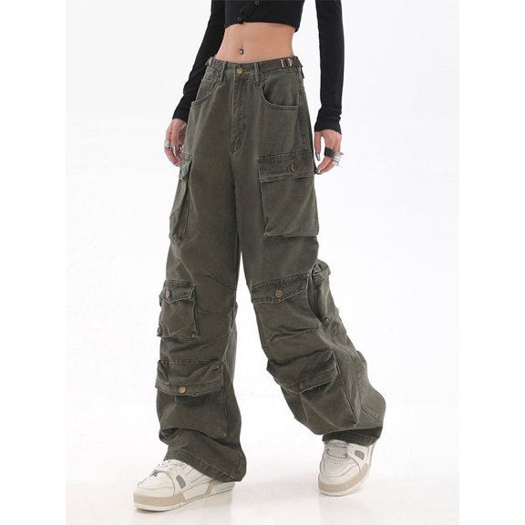 Y2K Casual Baggy Jeans Women Loose Low Waist Retro Overalls Hip Hop Streetwear Straight Denim Pants Wide Leg Cargo Pants 2024