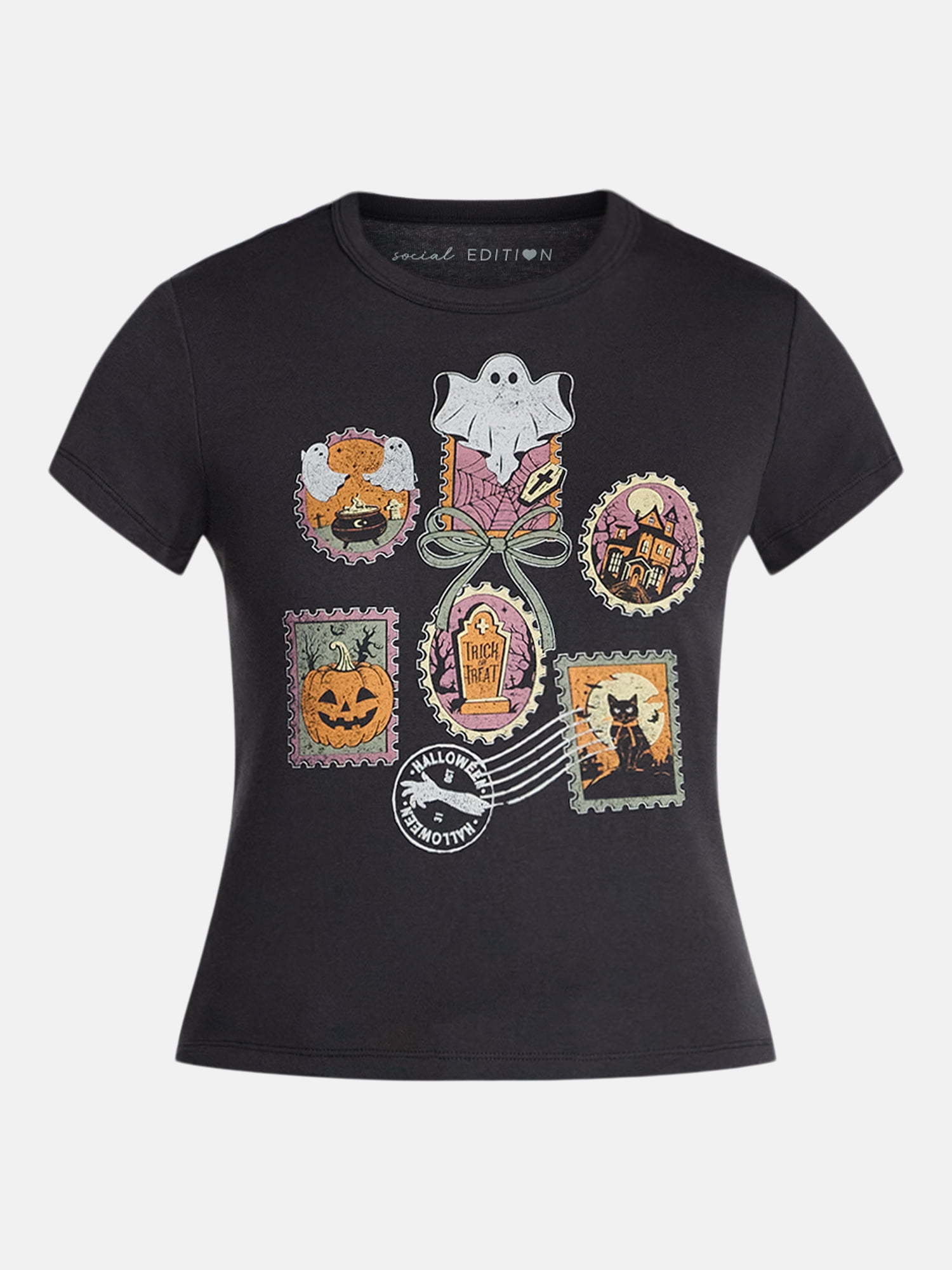 Halloween Stamp Women's Graphic Tee with Short Sleeves, Sizes XXS-XXL