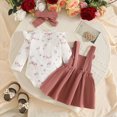 thumbnail image 6 of Cdudpw Baby Girl Clothes Fall Winter Outfit Long Sleeve Romper Newborn Fall Suspender Skirt Set with Headband(Z159-Pink), 6 of 8