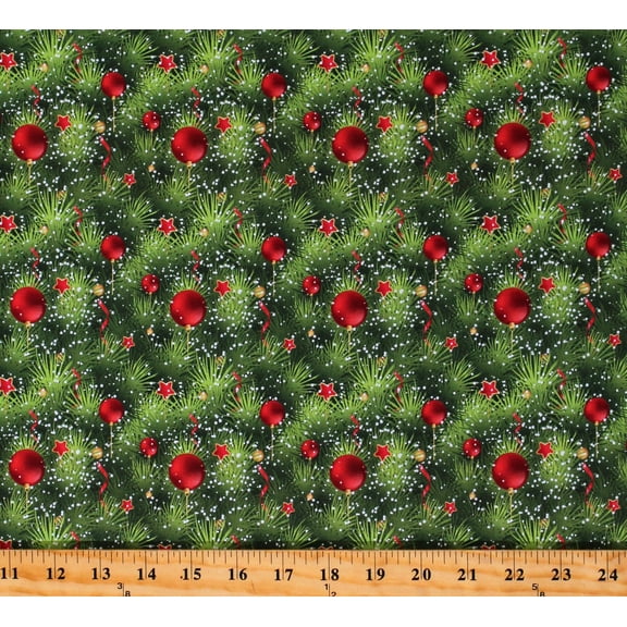 Cotton Christmas Trees Christmas Festive Branches Holidays Green Cotton Fabric Print by the Yard (122177)