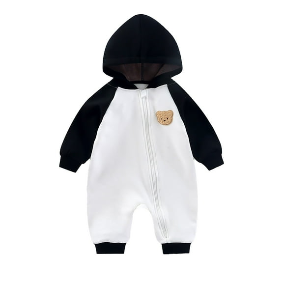 XDZJLR Kids Boys Girls Onesie Pajamas Baby Hoodie Wool Jumpsuit Bear Long Sleeved Jumpsuit Sleepwear Black 0-3 Months
