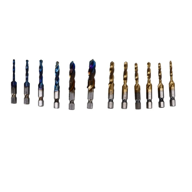 Combined Tap Drill, High Hardness Ti Plated 12Pcs Tapping Bits With Plastic Case For Cutting For Iron