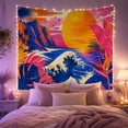 thumbnail image 2 of Tropical Sunset Ocean Waves Scene, Energetic Retro Style for Beach Lovers, Coastal Home Decor, Housewarming Gift Tapestry Wall Hanging for Bedroom, Living Room and Dorm, 2 of 7