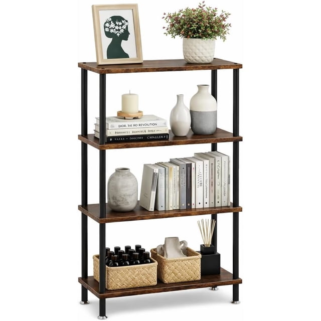 Librero 4 Niveles, Estante Organizador, Montaje sin Herramientas, Repisa para Espacios Pequeños, Estantería Minimalista Industrial para Sala, Oficina o Cocina