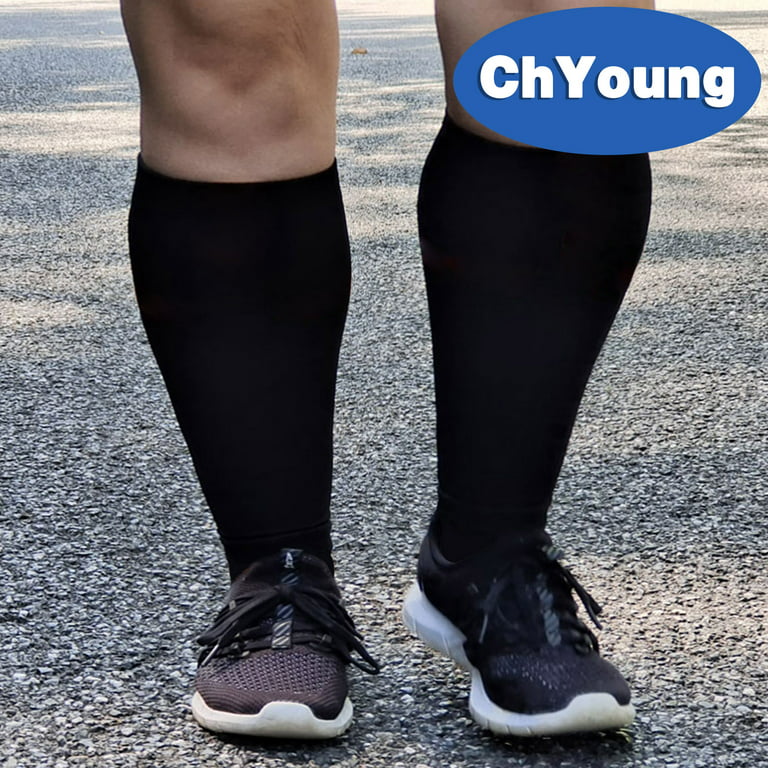 ChYoung Plus Size Compression Socks Unisex 23-32 mmhg Extra Wide Calf Knee  High Sports Compression Stockings for Firm Support Blood Circulation  Ventilation Non-slip Black 5XL 