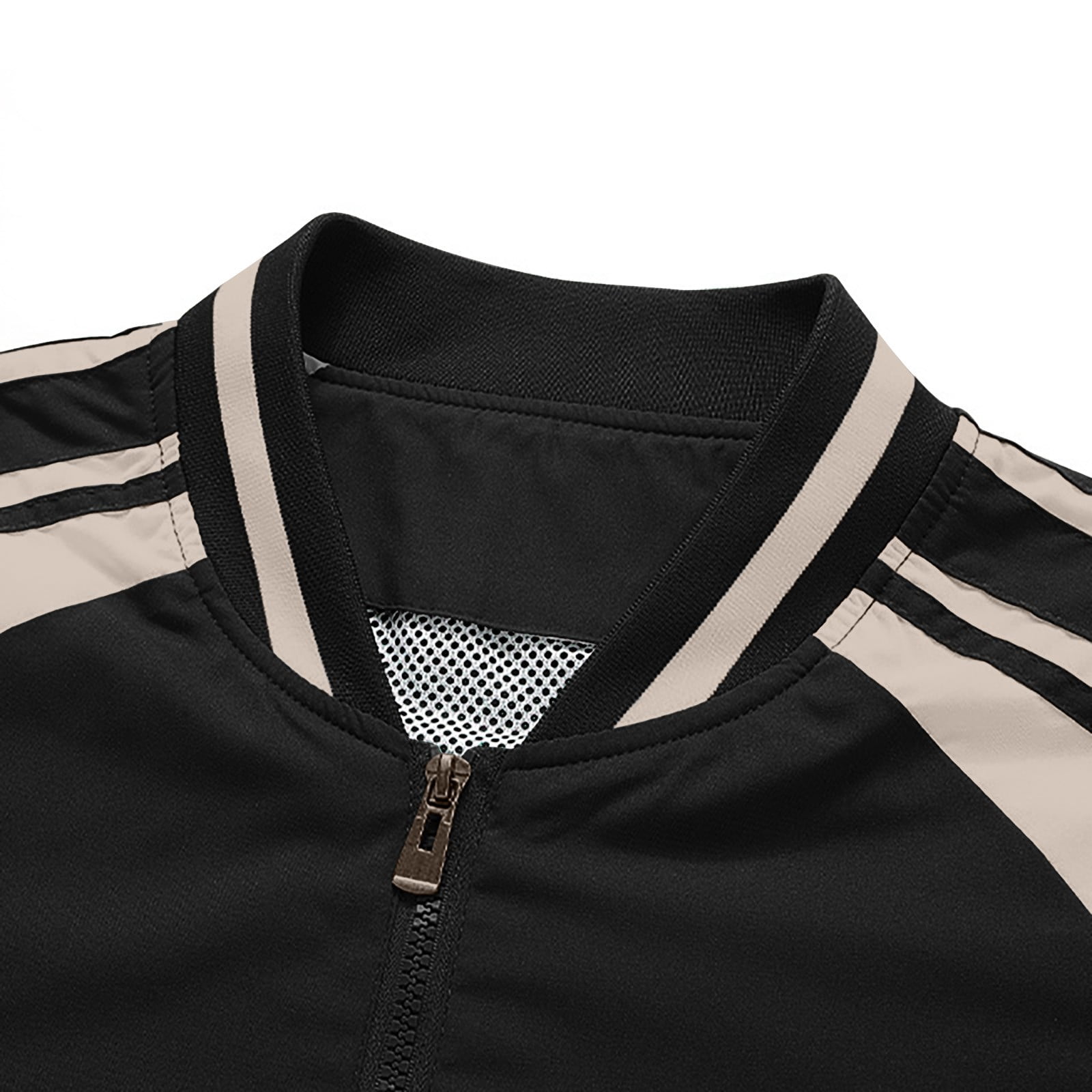 Zpzdpjkx Mens Bomber Jacket Color-Blocked Striped Rib Trim Zip