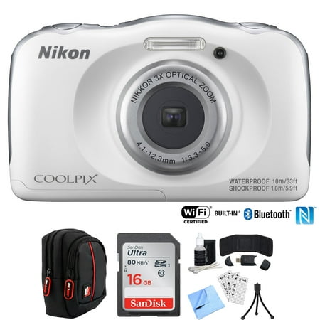 Restored Nikon COOLPIX W100 13.2MP Digital Camera w/ 3x Zoom Lens – with 16GB Bundle includes, Sandisk Ultra SDHC 16GB Memory Card + Point and Shoot Field Bag Camera Case + Many More (Refurbished)