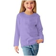 thumbnail image 3 of 3-14 Years Girls Solid Shirts Solid Classic Comfy Bottom Shirt Crew Neck Long Sleeve Pullover Tops Casual Sweatshirts, 3 of 5