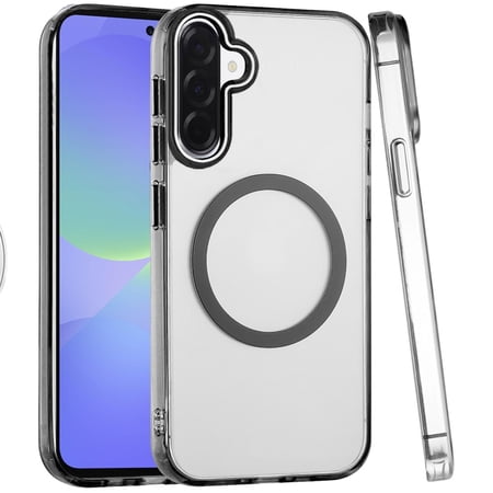 XPM for Samsung Galaxy A37 Phone Case, Transparent Back Hybrid Case - Magnetic Circle, Color Frame, Metal Buttons, MagSafe Compatible Cover for Galaxy A37 (Black)