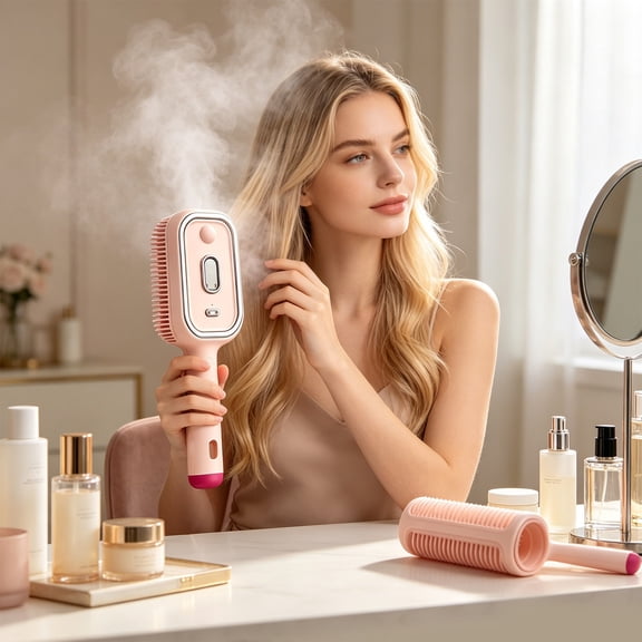 2-In-1 Electric Steam Detangler Hair Brush, Electric Spray Air Cushion Massage Comb, Portable Steam Hair Straightener With Essential Oil, Electric Stream Brush for Reduce Frizz Nourishes