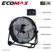 Ecomax EMF102433D 24 High Velocity Drum Floor Fan – Industrial 3-Speed Adjustable Tilt