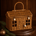 thumbnail image 6 of Vintage Woven House Basket with Door, Decorative Handwoven Storage Basket with Handle & Rustic Design, Multi-Purpose for Holiday Decor Home Storage Gift Organization（Brown）, 6 of 8