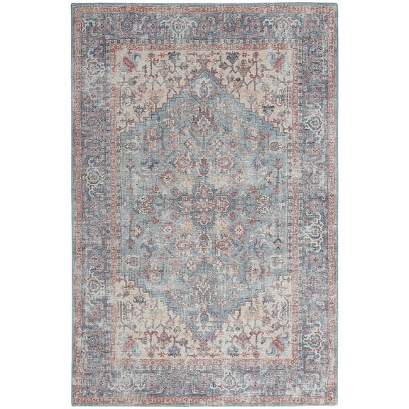 Nicole Curtis Machine Washable Traditional Boho Blue/Multi 5'3" x 7'3" Area Rug, (5' x 7')