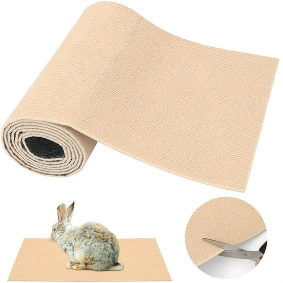 Duslogis Rabbit Scratch Mat 12 Inch X 6.56 ft Self Adhesive Bunny Scratching Pad Cuttable Claw and Teeth Care Rabbit Mat for Cage Small Animal Scratching Rug for Biting Sleeping Nesting (Khaki)