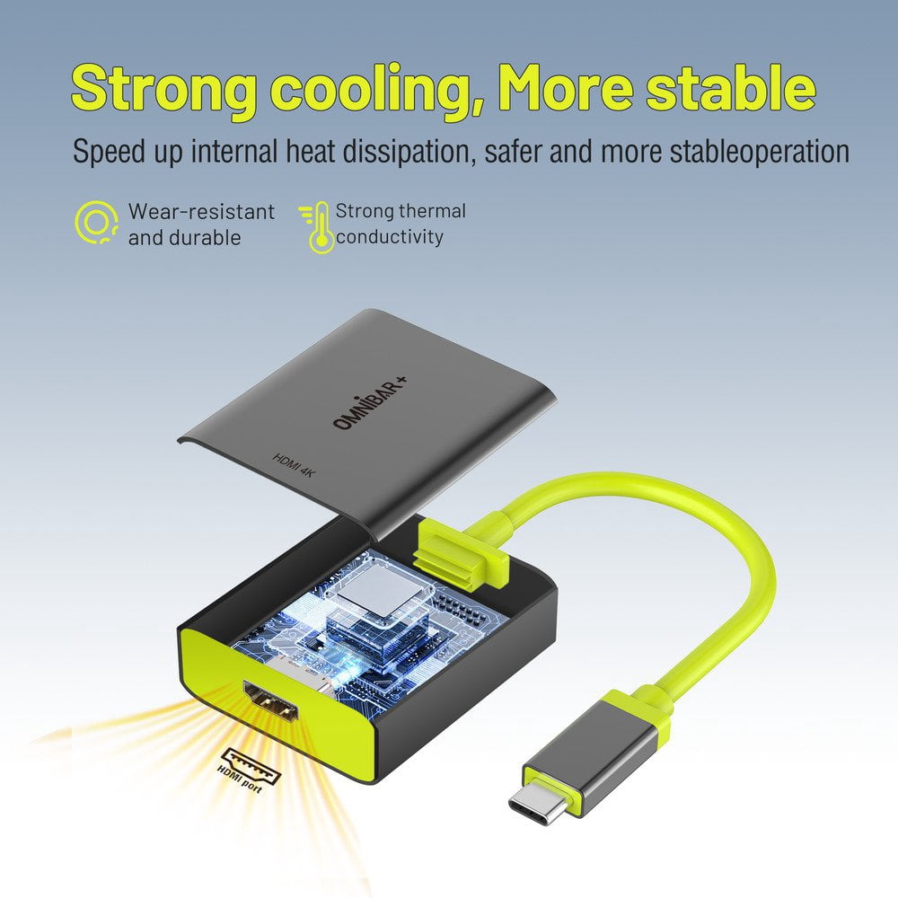 Omnibar OMN-HUB003 O16-000013 60 W USB C Hub, Gray, Yellow & Green
