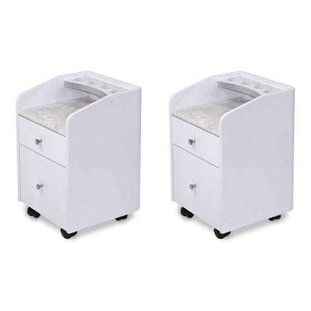 Set of 2 MAYAKOBA Sonoma Rolling Pedicure Trolley Manicure Storage Cart for Pedicure Spa Nail Salon Furniture & Equipment Marble Top Luxe White/Silver Accents