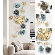 33Large Wall Clock – 3D Metal Ginkgo Leaf Decorative Wall Clock, Non-Ticking Wall Clocks Battery Operated, Modern Clocks for Living Room, Gift-Ready for Home or Office