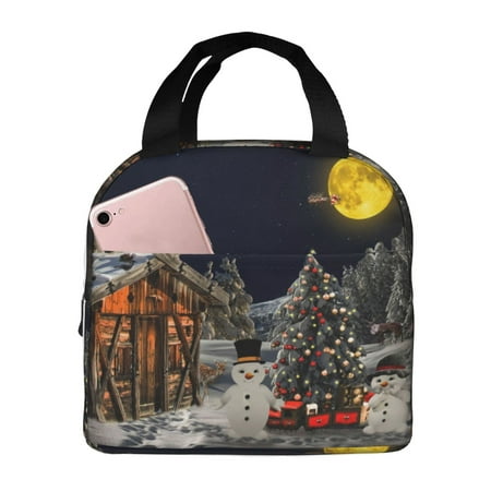 Insulated Lunch Bag for Women Men - Christmas Landscape Winter Mood Leakproof Cooler Lunch Box for Women Men  Lunch Tote Bags for Work School Picnic Travel