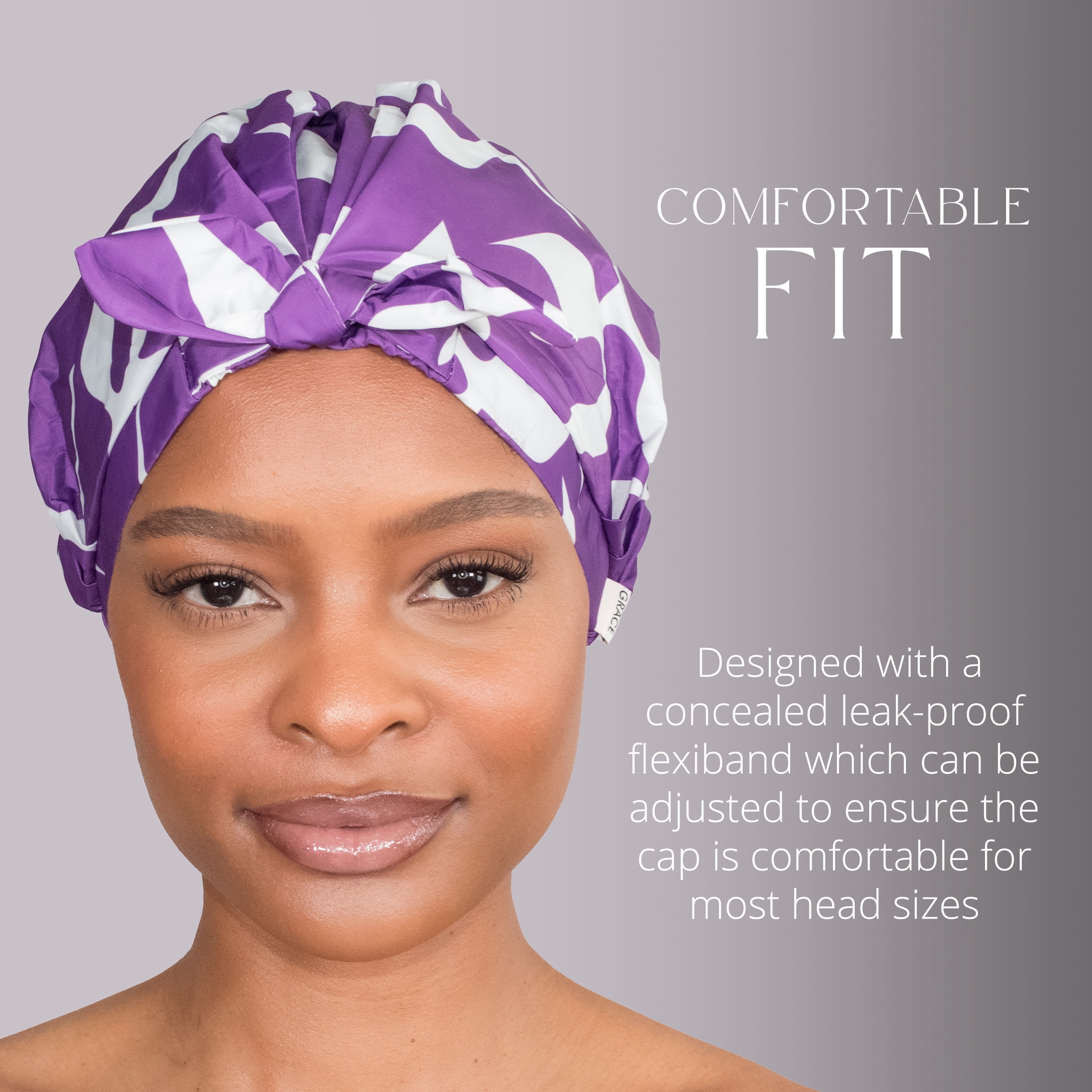 Esther Shower Cap –Lavender Design, Adjustable, Washable & Hair-Protective for All Hair Types