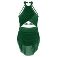 thumbnail image 5 of YiZYiF Women Sparkly Lyrical Dance Dress Halter Backless Skirt Leotard Modern Contemporary Dancewear Green XL, 5 of 7
