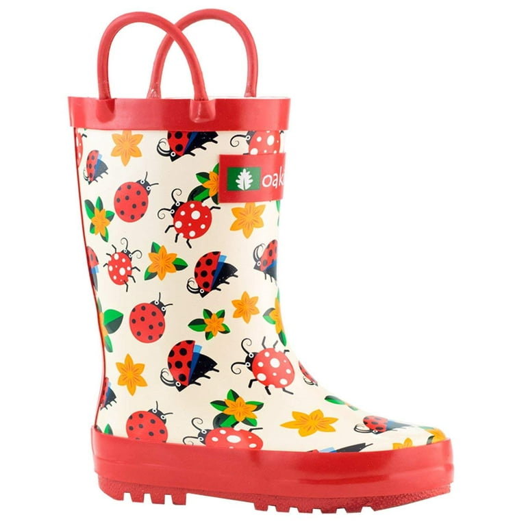 Oaki Kids Rubber Rain Boots with Easy On Handles for Boys Girls Toddlers
