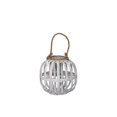 thumbnail image 1 of Urban Trends Collection 57600 Bamboo Round Lantern with Rope Handle & Rim Mouth, Lattice Design Body & Hurricane Glass Candle Holder, Coated Finish White - Small, 1 of 1