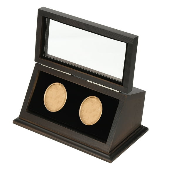 Uxcell Coin Display Case, 2 Slots Coin Presentation Display Box Coin Case with Coin Holder Fit 38-44.5mm Coin, Brown