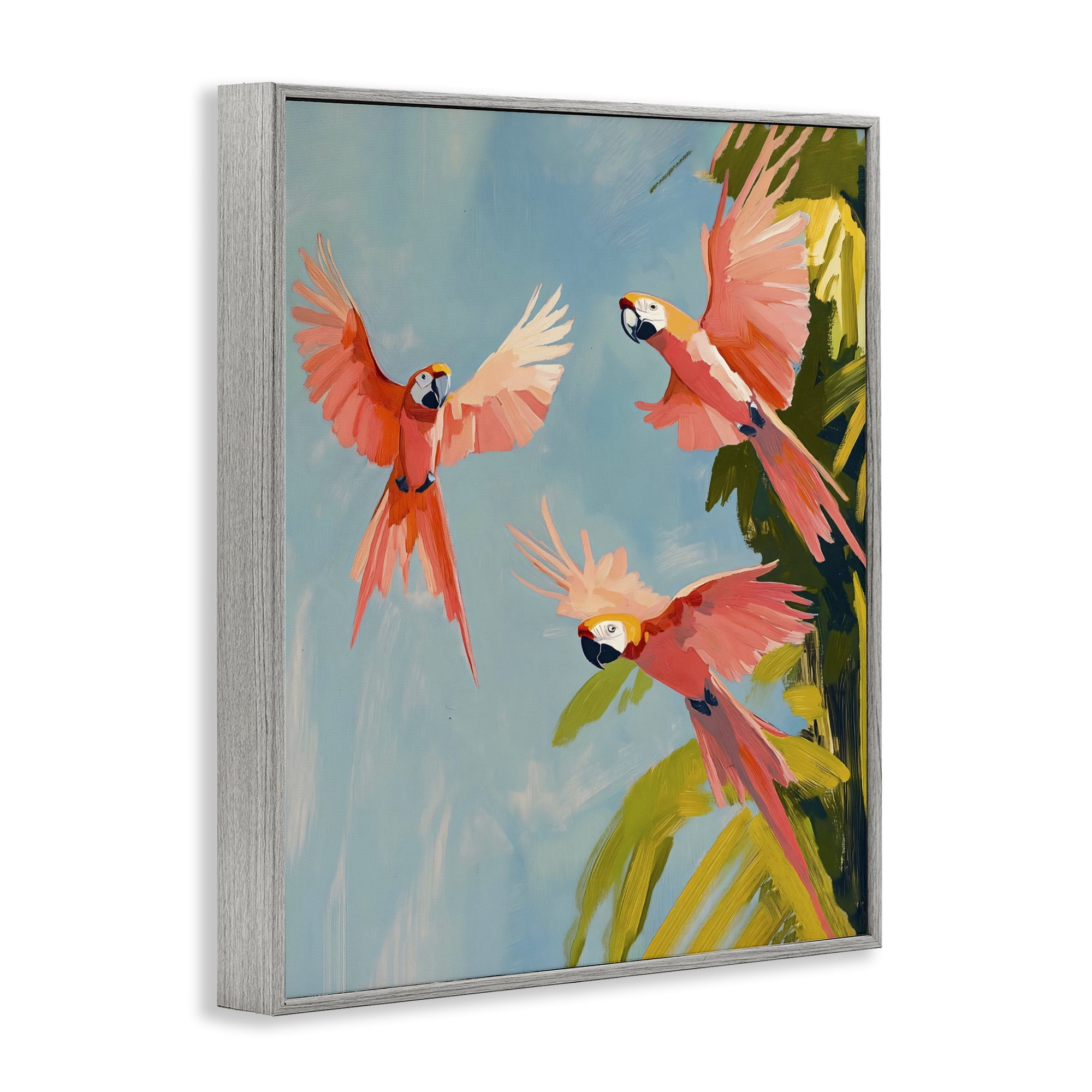 Stupell Industries Botanical Parrots in Flight Gray Framed Giclee Art, design by The Prints Vibe
