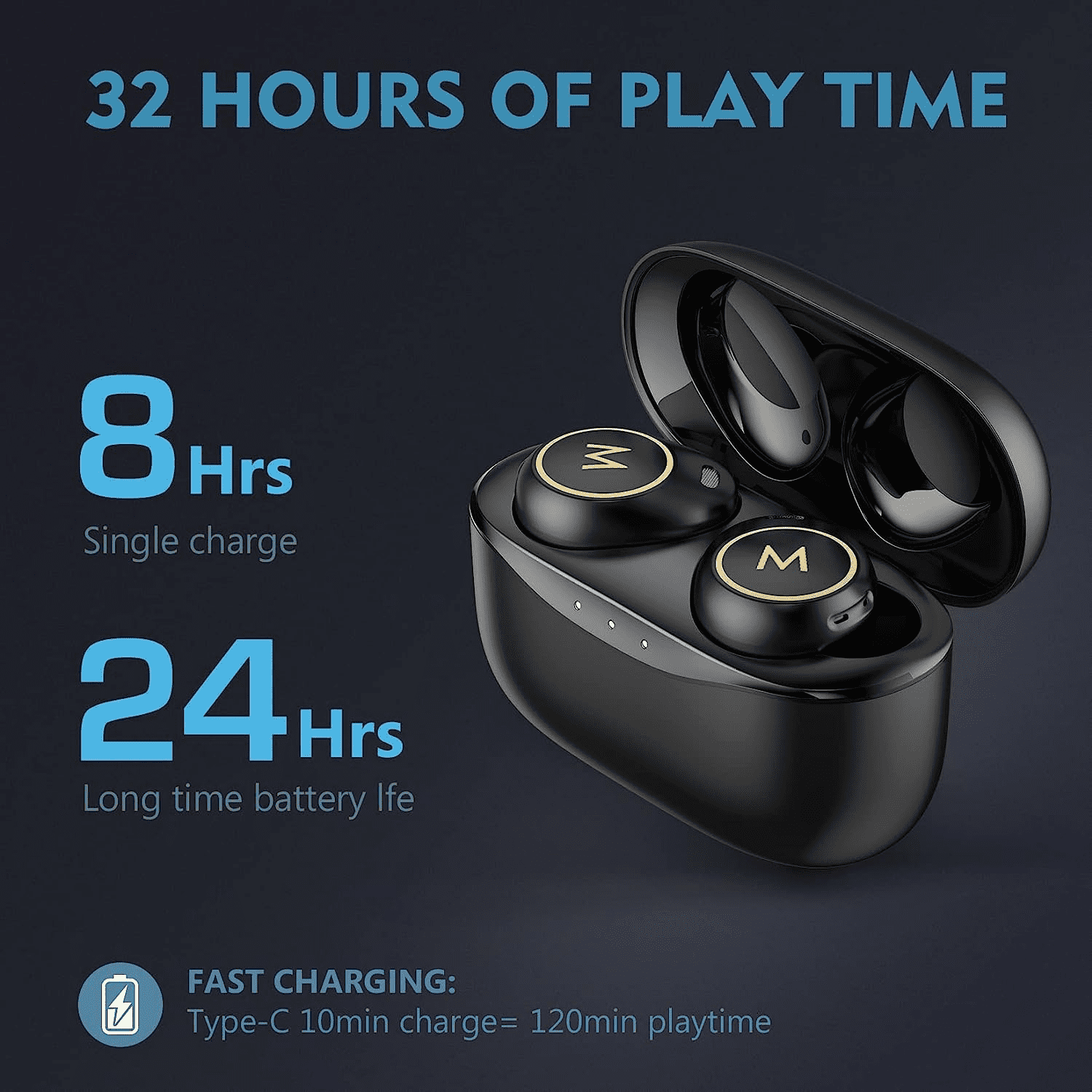 Wireless Earbuds, A3 True Wireless Earbuds Bluetooth 5.3 Headphones Touch  Control with Charging Case, IPX6 Waterproof, 32 Hours Playtime Stereo