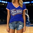 thumbnail image 2 of HCYSFG Women's New York Rhinestone Top Ladies Athletic Active Basketball V Neck T Shirt Summer Short Sleeve Sporty Textured Performance Fan Tee, 2 of 4