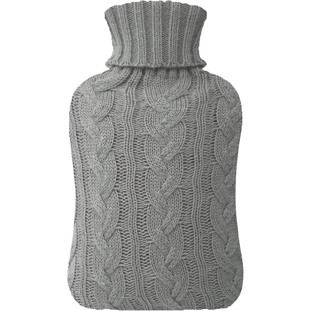 Botella de agua caliente con funda de punto, bolsa de agua caliente de 2 l para compresas frías y calientes, calentador de manos y pies