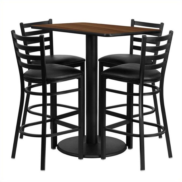 Flash Furniture 24X42 Laminate Bar Table Set In Walnut Top Black Vinyl Seat