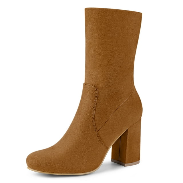 Unique Bargains Women's Rounded Toe Block Heel Stretch Ankle Boots