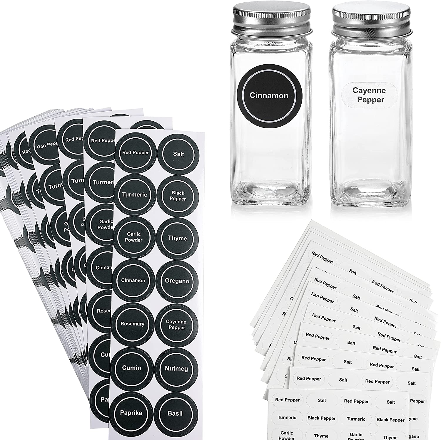 Spice Bottles Empty Glass with Labels 4 oz - 24 Piece Spice Jars Spice Container Shaker Lids, Airtight Metal Caps and Chalkboard/Clear PVC Seasoning Labels, Chalk Marker & Collapsible Funnel - image 2 of 10