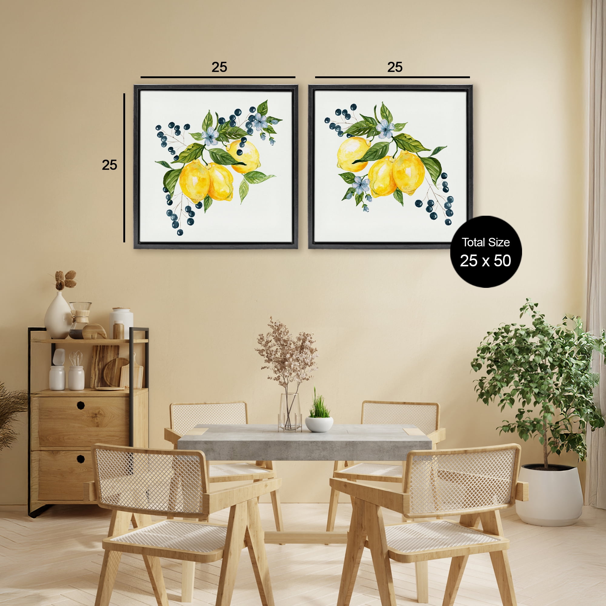 Stupell Industries Citrus & Berries Cluster 2 Piece Black Framed Floater Canvas Set, design by Livi Finn