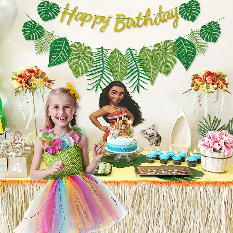Hawaiian Party Happy Birthday Banner - Hawaiian Party Decoration, Birthday Banner for Luau Party Supplies, and Tropical Party Palm Leaf Decorations