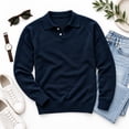 thumbnail image 7 of Smawell Men's Polo Sweater, Long Sleeve Knit Pullover with Ribbed Cuffs for Business Casual Wear, Navy Blue, 7 of 7