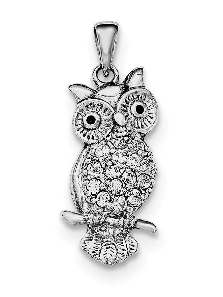 Sterling silver .925 small OWL set CZ pendant with 18" necklace Rhodium finish 